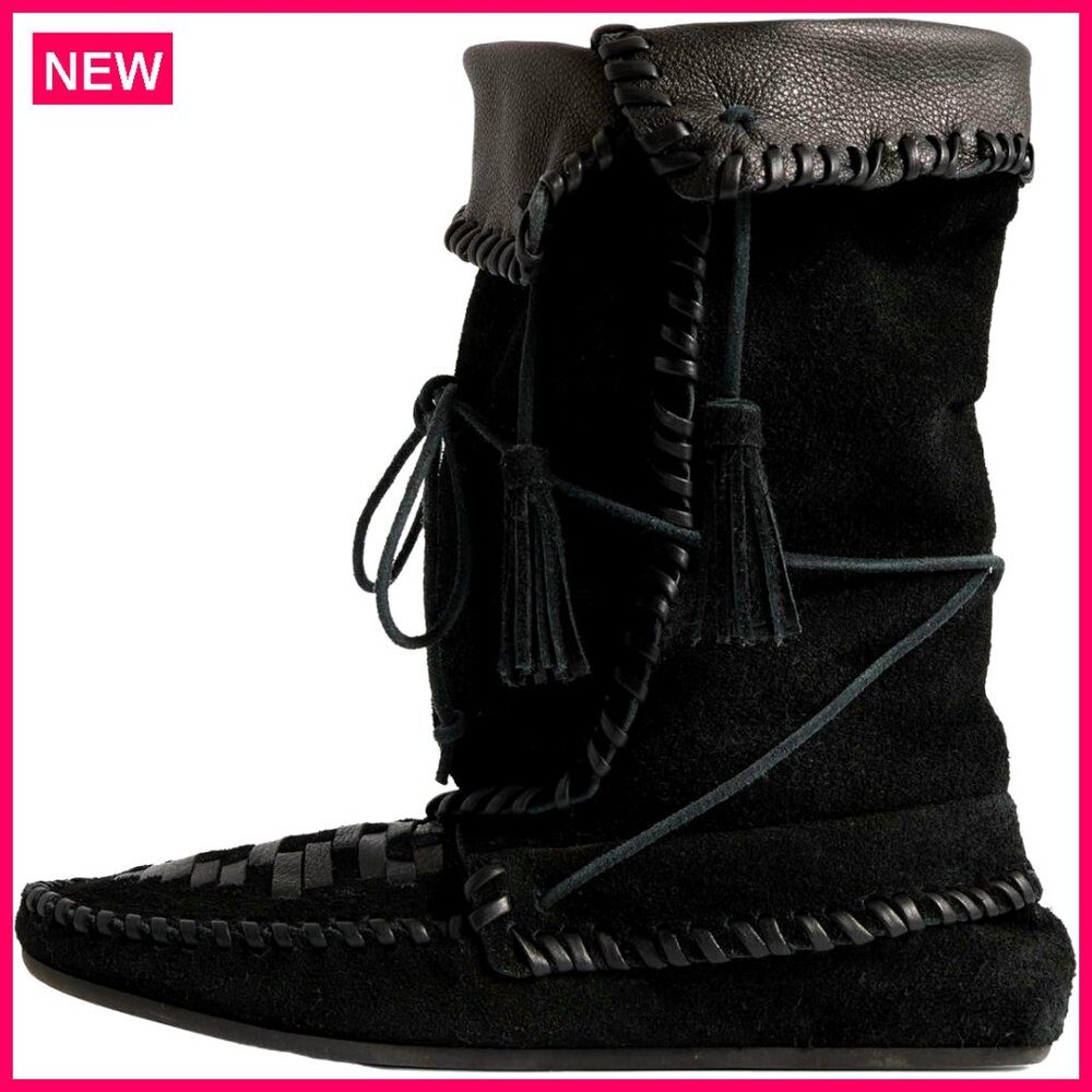 Slouchy Suede Ankle Boots With Tassels, Fold Over Design, Square Toe